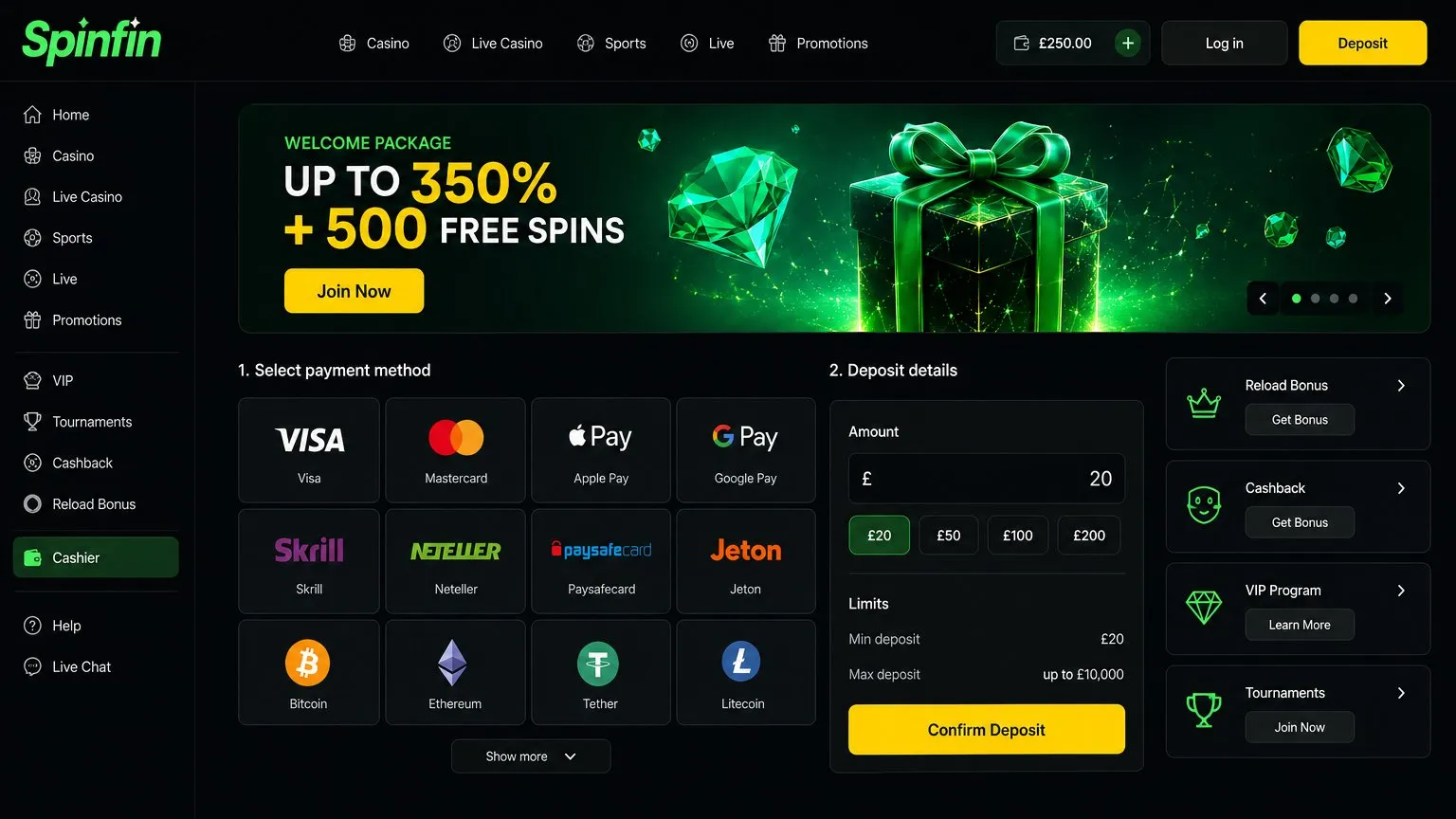 Banking options Spinfin