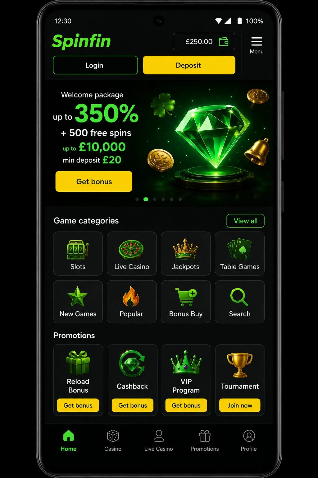 A complete mobile casino experience without compromise - Spinfin app